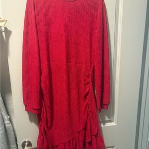 Cupshe Red Long Sleeve Textured Ruffle Hem Dress